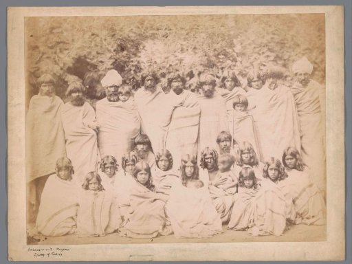 Group portrait of the Toda community in the Nilgiri hills near Ooty, Tamil Nadu, India