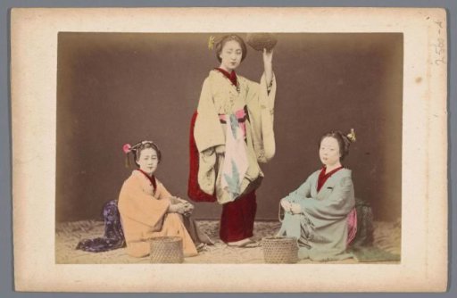 Group portrait of three unknown Japanese girls