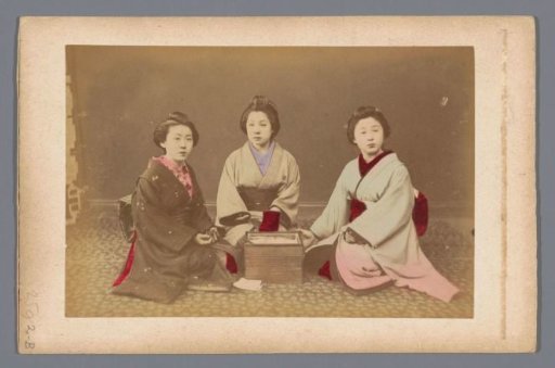 Group portrait of three young unknown Japanese women