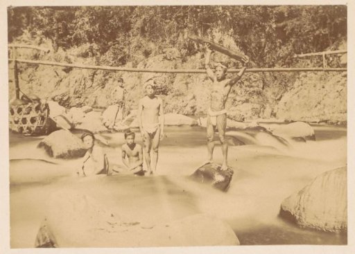 Boys bathing in a river in Japan