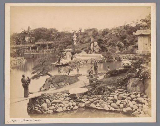 Japanese garden with visitors