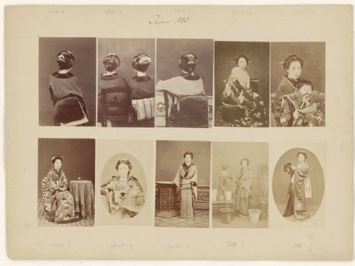 Double portrait of an unknown Japanese woman with child on lap