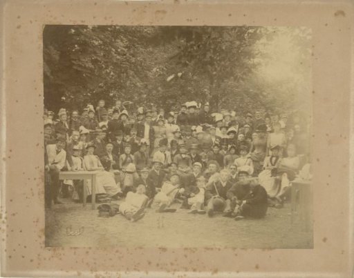 Group portrait of unknown youths in a wood