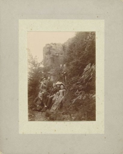 Group in front of the rock formation Schweigestelle near Echternach, Luxembourg