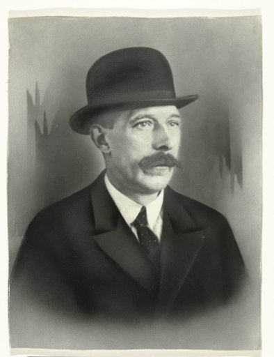 Coloured portrait of a man with moustache and bowler hat