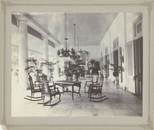 Veranda with furniture in Dutch East Indies