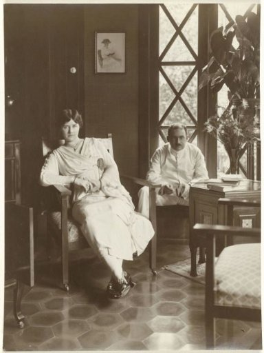 Portrait of an unknown couple in an interior, Dutch East Indies