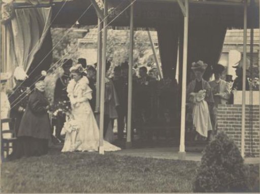 Queen Wilhelmina and Queen Mother Emma in a party tent