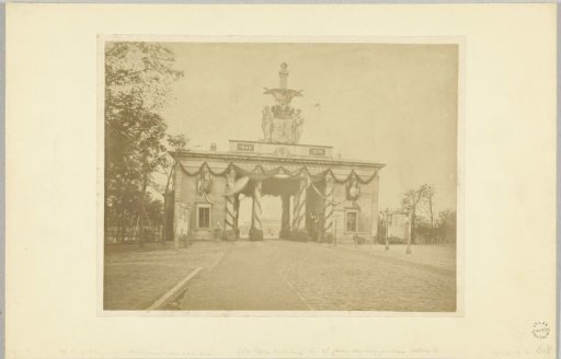 Decorated Willemspoort on the occasion of the 25th anniversary of the reign of King William III, Amsterdam