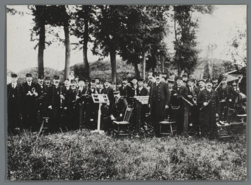 Group portrait of an unknown group of marines with musical instruments