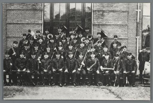 Group portrait of an unknown group of marines with musical instruments