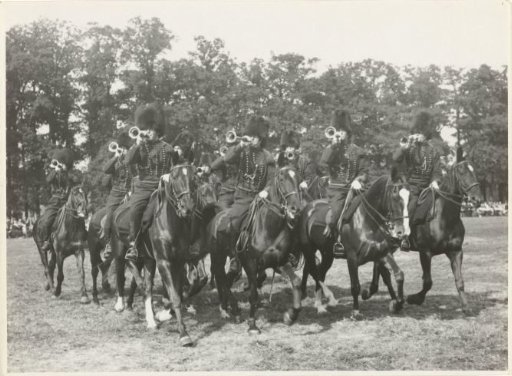 Group portrait of a mounted music corps