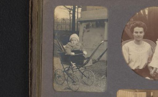 Child in a pram, designated as Guus