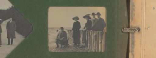 Jan Hellendoorn, Pauline van den Bussche, and Wiesje Merkus with Two Unknown Men and a Dog on the Beach