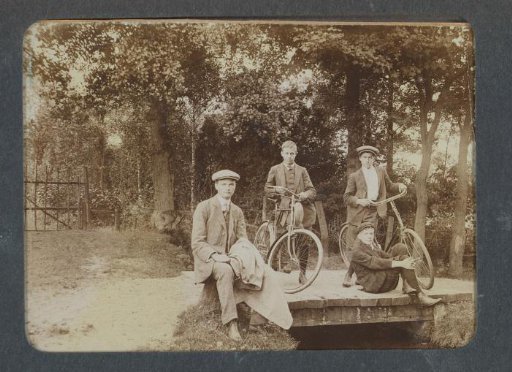 Four Boys by a Ditch, Two with Bicycles, Probably in Gelderland