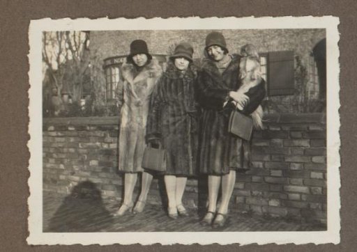 Sophia Josephina Kijdsmeir, Henriëtte Wassink and Wilhelmina van Zijll de Jong with a dog