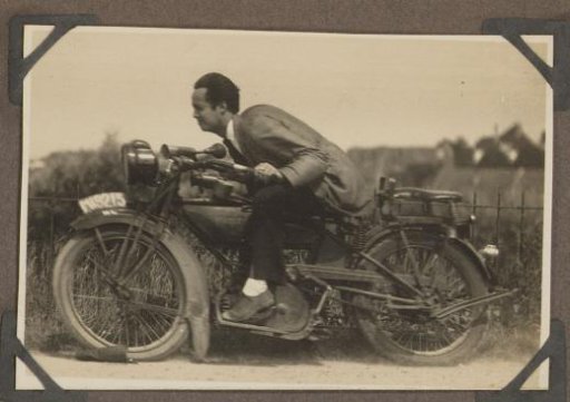 Johannes van Zijll de Jong riding a motorcycle