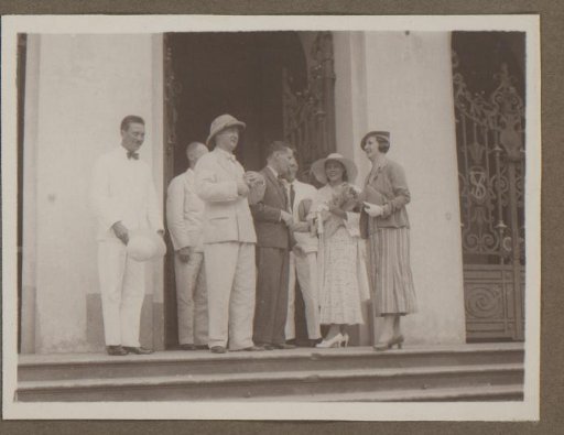 Company in front of a building in Batavia