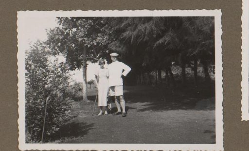 Portrait of Dootje with a man among trees