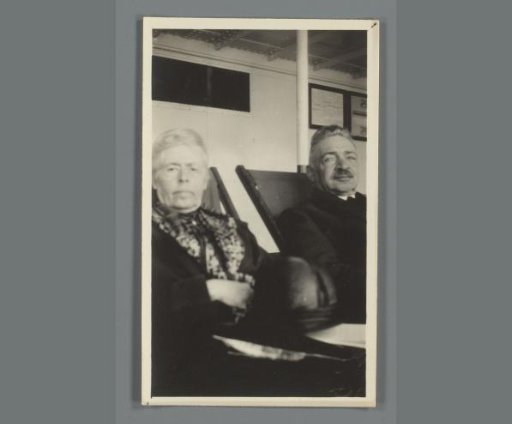 Portrait of an unknown elderly man and woman on board the ship Zeeland