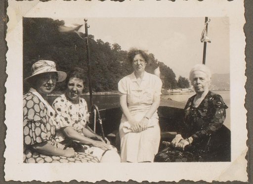 Group of Four Women in a Boat on Lake Lugano, Switzerland
