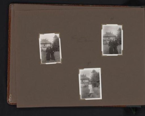Three portraits of the Ten Boom family in a garden