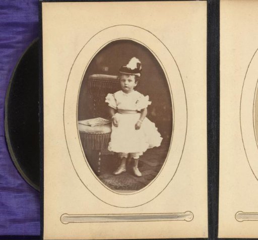 Portrait of a Girl with a Hat, Standing by a Chair