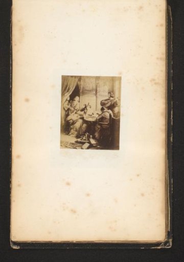 Photographic reproduction of a painting of a dancing man and woman and a musician