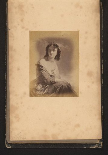Photographic reproduction of a painted portrait of a seated woman with a flower in her hair