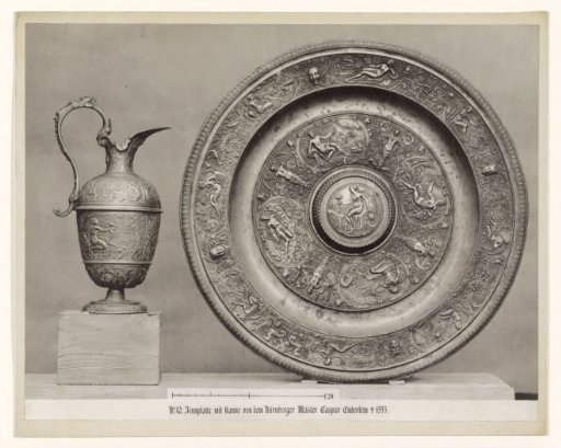 Tin plate and jug with classicist imagery