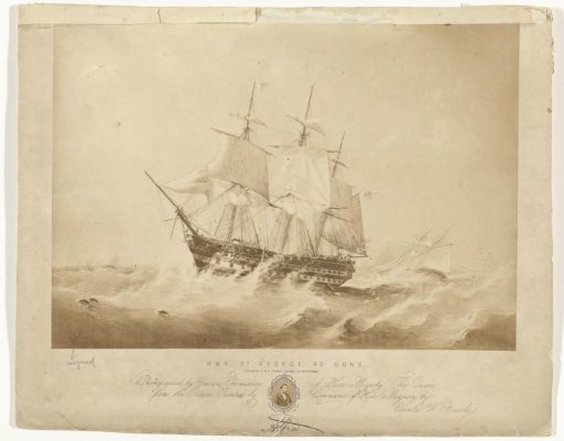 Photographic Reproduction of a Painting of the H.M.S. St. George, Below a Portrait of Prince Alfred of Saxe-Coburg and Gotha