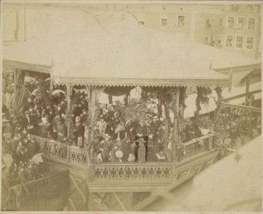 Amsterdam, launching of warship 'Wilhelmina' at the Naval Yard, with public and guests