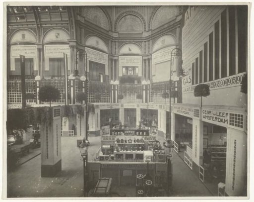 Interior of the Paleis voor Volksvlijt during an exhibition on gas as an energy source in Amsterdam