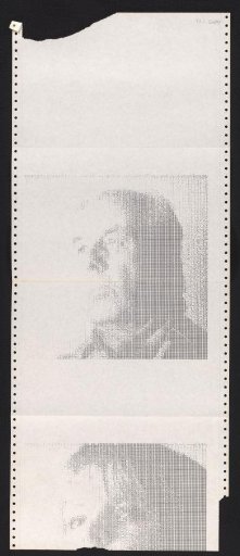 Computer-generated portrait of an unknown man, under a second portrait, half printed