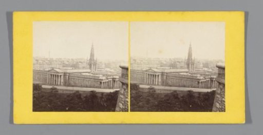 View of the Royal High School and the Scott Monument in Edinburgh