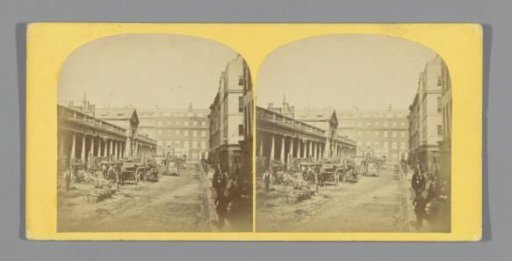 View of a Market Building with Merchandise in Front in Covent Garden