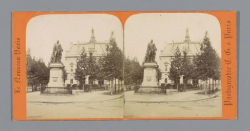 View of the Place Léon-Blum in Paris, with in the foreground a statue of Eugène de Beauharnais