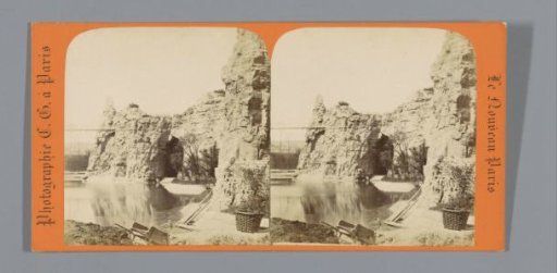 View of a rock formation in the Parc des Buttes-Chaumont in Paris