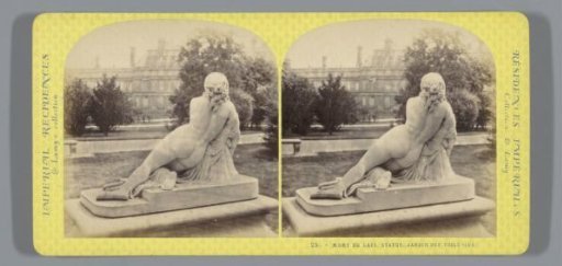 Sculpture in the Tuileries Garden in Paris, depicting the death of Lais of Hyccara