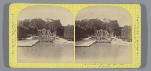 View of a pond with a waterfall in the Park of Saint-Cloud