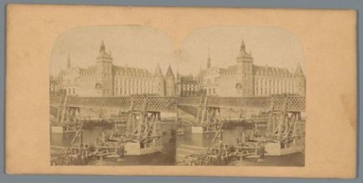 View of La Conciergerie and the Pont au Change in Paris during the reconstruction in 1858