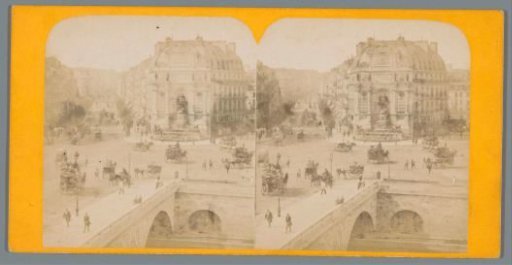 View of the Pont Saint-Michel and the Fontaine Saint-Michel in Paris