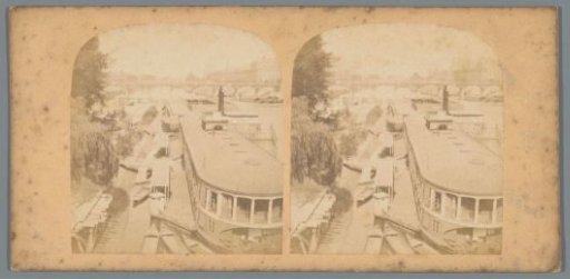 View over the Seine with a probable bathhouse in Paris