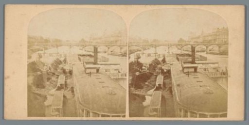 View over the Seine with a probable bathhouse in Paris