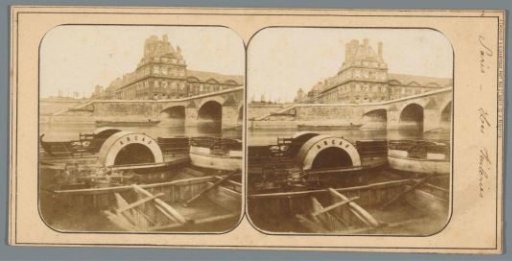 View of a quay of the Seine in Paris with the Pont Royal and possibly the corner of the Tuileries Palace
