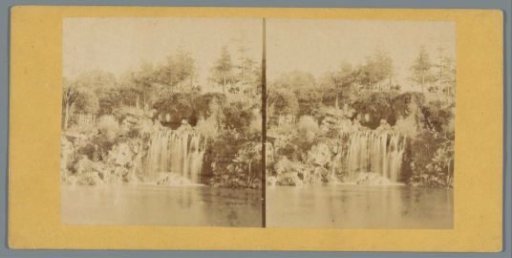 View of a waterfall in the Bois de Boulogne in Paris