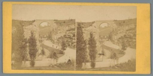 View of a bridge in the Parc des Buttes-Chaumont in Paris