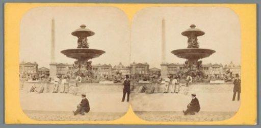 View of the Fontaine des Mers and the Luxor obelisk on the Place de la Concorde in Paris