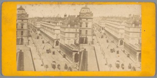 View of the Rue de Rivoli with part of the Palais du Louvre in Paris