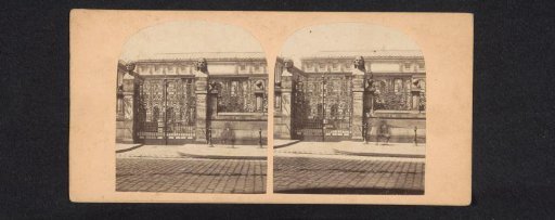 View of the gate of the École nationale supérieure des beaux-arts in Paris